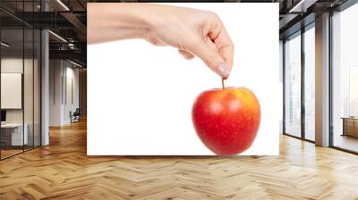 Hand with fresh red apple isolated on white background. Wall mural