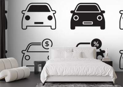 Set of car icon. Car with percent and dollar symbols. Buying vehicle, car loan, transport payment, rent car. Vector illustration. Wall mural