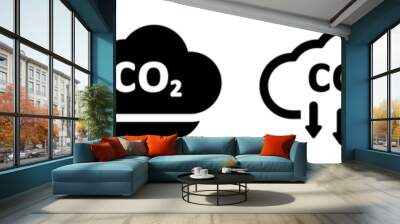 Set of co2 emissions cloud icons. Carbon dioxide, smog pollution concept, smoke pollutant damage. Carbon dioxide emissions signs. Gas reduction business concept. Vector. Wall mural