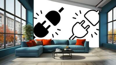 Set of electric plug icons. Connection, socket with a plug, icons. Included or unplugged electric plug with socket. Vector illustration. Wall mural