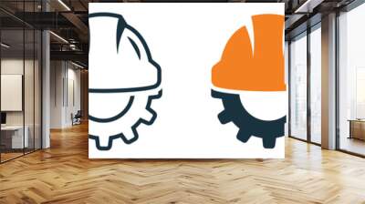 set of helmet and gear icons. workwear, helmet construction and cogwheel. safety and protection, eng Wall mural