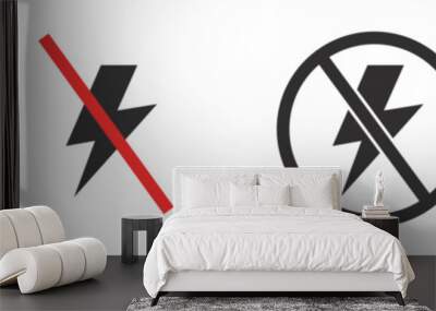 Set of no electricity signs. No lightning symbol, ban. Blackout icons, power outage, bright warning. Vector. EPS10. Wall mural