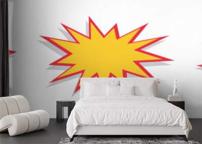 Set of yellow explosion stars. Comic burst, bursting star, starburst speech bubbles. Star sticker, burst speech balloon. Comic book, vector boom or explosion. Communication concept. Wall mural