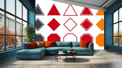 Triagle signs, rhombus signs, octagon signs. Warning signs. Vector illustration. Wall mural