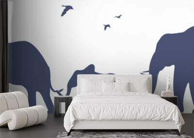 Family of elephants for a walk. Vector on white background. Wall mural