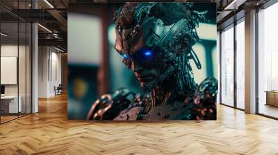 Robot Cyberpunk 2077. Generative AI, Generative, AI. Wall mural