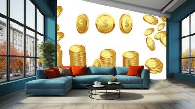 Big set of realistic gold dollar coins. Vector 3d illustration isolated on white background Wall mural