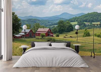 A bucolic scene of farms and fields in the summer near Boone, North Carolina Wall mural