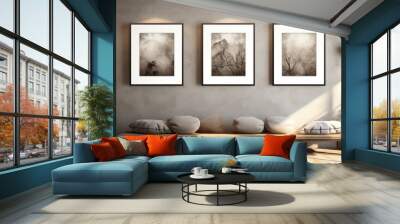 A mockup of the three blank paintings in the interior Wall mural