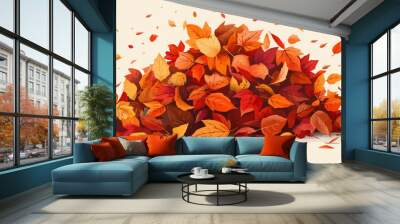 A pile of autumn leaves ready to be jumped in. Vector flat minimalistic isolated Wall mural