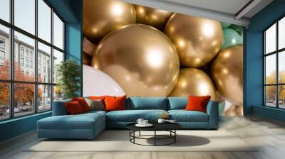 Background of gold, red and white inflatable gel balloons Wall mural