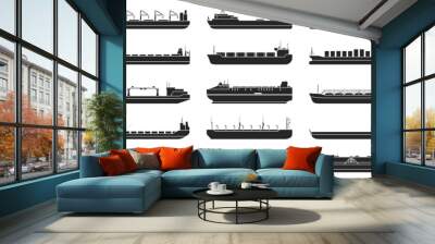 Barge vector black set icon. Vector illustration cargo ship on white background. black set icon barge . Wall mural