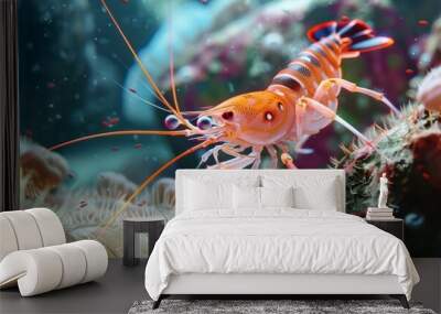 Busy shrimp cleaning reef crevices, 4K hyperrealistic photo Wall mural