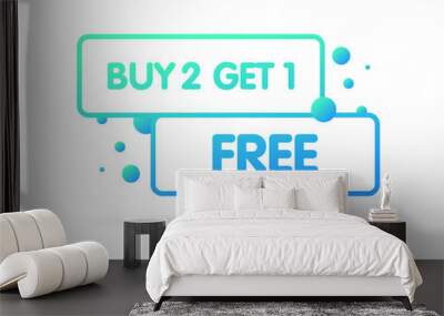 Buy 2 get 1 free icon. Flat, blue, buy 2 get 1, free icon. Vector icon Wall mural