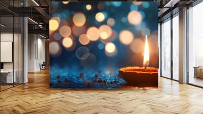 Candle light and bokeh background celebrate Indian Holiday Diwali. Wall mural