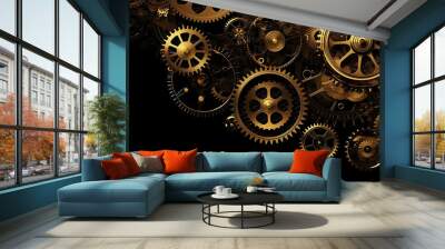 clock background, generative, ai, machine, mechanical, green,, gold Wall mural