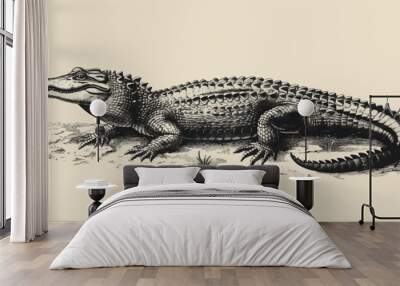 crocodile Engraving style. Simple pencil drawing. vector simple illustration Wall mural