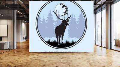 Deer silhoueete with moon vector flat illustration Wall mural