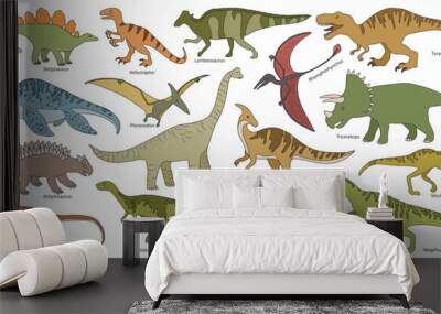 Dinosaur isolated color set icon. Vector color set icon dino animal. Vector illustration dinosaur on white background. Wall mural