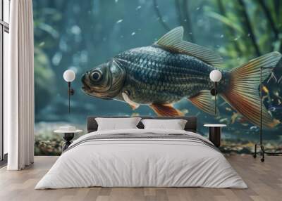 Evolution of a fish species transitioning from water to land, 4K hyperrealistic photo Wall mural