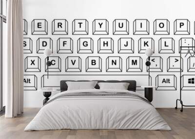 Keyboard. Linear, black, computer keyboard, keyboard keys, English layout. Vector illustration Wall mural