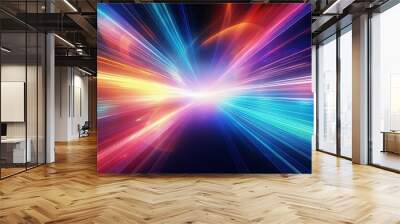 Light speed, hyperspace, space warp background. colorful streaks of light gathering towards the event horizon. Wall mural