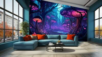 mystical forest with bioluminescent plants vector isolated illustration Wall mural