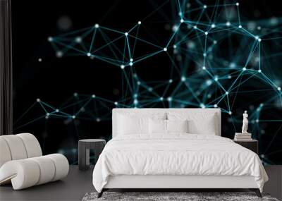 Network connection structure.Low poly shape with connecting dots and lines on dark background.3d rendering Big data visualization. Wall mural