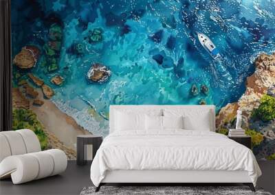 Painting watercolor seascape top view colorful of family tavel. illustration Wall mural