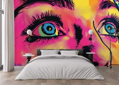 Pop art portrait effect, with bold colors and comic book-inspired outlines, hyper-realistic 4K photo. Wall mural