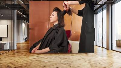 Relaxed woman having her hair styled by a hairdresser Wall mural