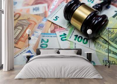 rule of law and auctions with judge's gavel and euro banknotes Wall mural