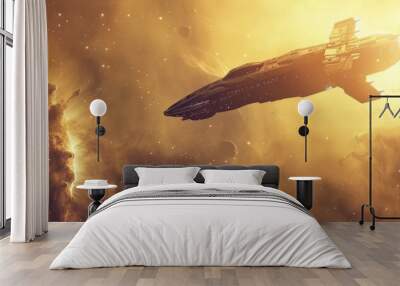 Spaceship traveling through interstellar dust, 4K hyperrealistic photo Wall mural