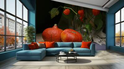 Still life with pumpkins and physalis Wall mural