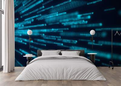 Stream of numbers, modern blue digital background. Virtual reality, abstract matrix background. Data flow, concept of falling money. Calculations, data processing, cyber security. Wall mural