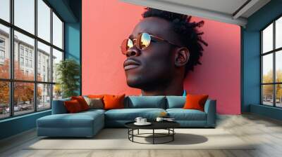 Stylish black man in sunglasses Wall mural