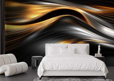 Abstract black and gold swirl wave background. Wall mural