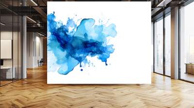 Blue watercolor. big spot. Bright blue paint stains on a white background. blue design on white background. Wall mural