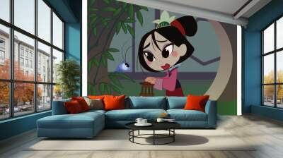 The girl warrior, chinese, ancient history, Mulan, cartoon Wall mural