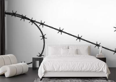 Twisted barbed wire silhouettes Steel black wire barb fence frames. Concept of protection, danger or security Wall mural