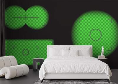 Video camera, binocular and camera roll viewfinder overlay green night vision. Camera and binocular frame vector template. Black lines on transparent background.  Wall mural