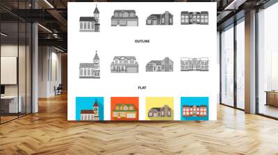 Vector design of building and front symbol. Collection of building and roof stock symbol for web. Wall mural