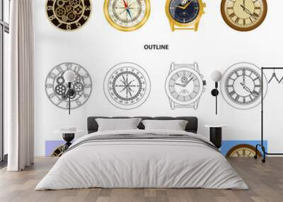 Vector illustration of clock and time symbol. Set of clock and circle vector icon for stock. Wall mural