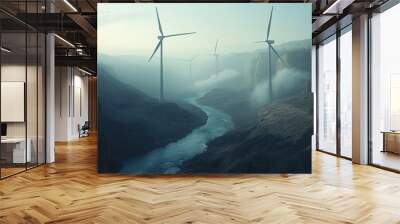 Wind turbines in a canyon. Wall mural