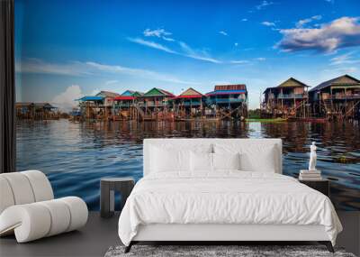 The floating village on the water komprongpok of Tonle Sap lak Wall mural