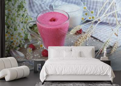 Delicious raspberry smoothie or milk shake with fresh berries. F Wall mural