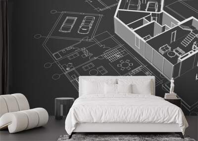 house architectural project sketch 3d illustration Wall mural