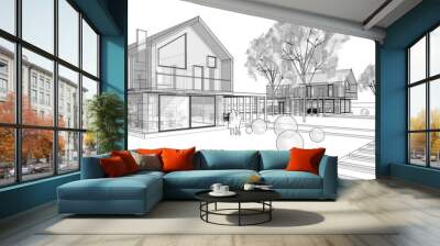 house architectural project sketch 3d illustration Wall mural