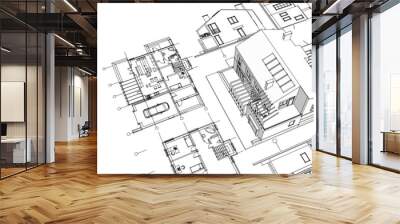 house architectural sketch plan 3d rendering Wall mural