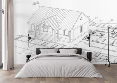 house project architectural sketch 3d Wall mural